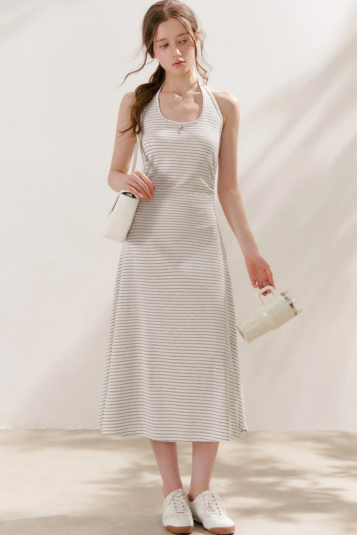 Striped Halter Neck Maxi Dress