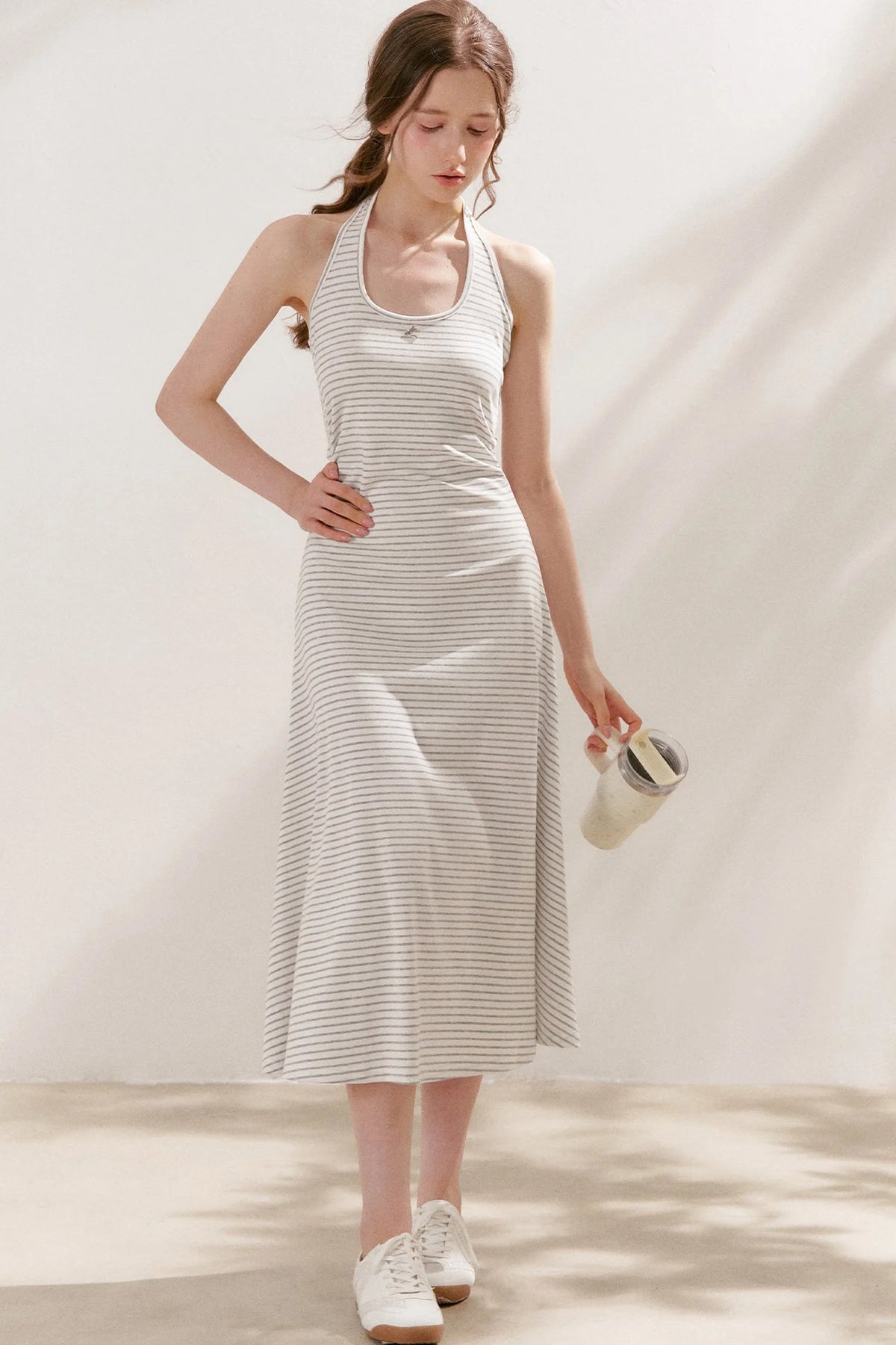 Striped Halter Neck Maxi Dress