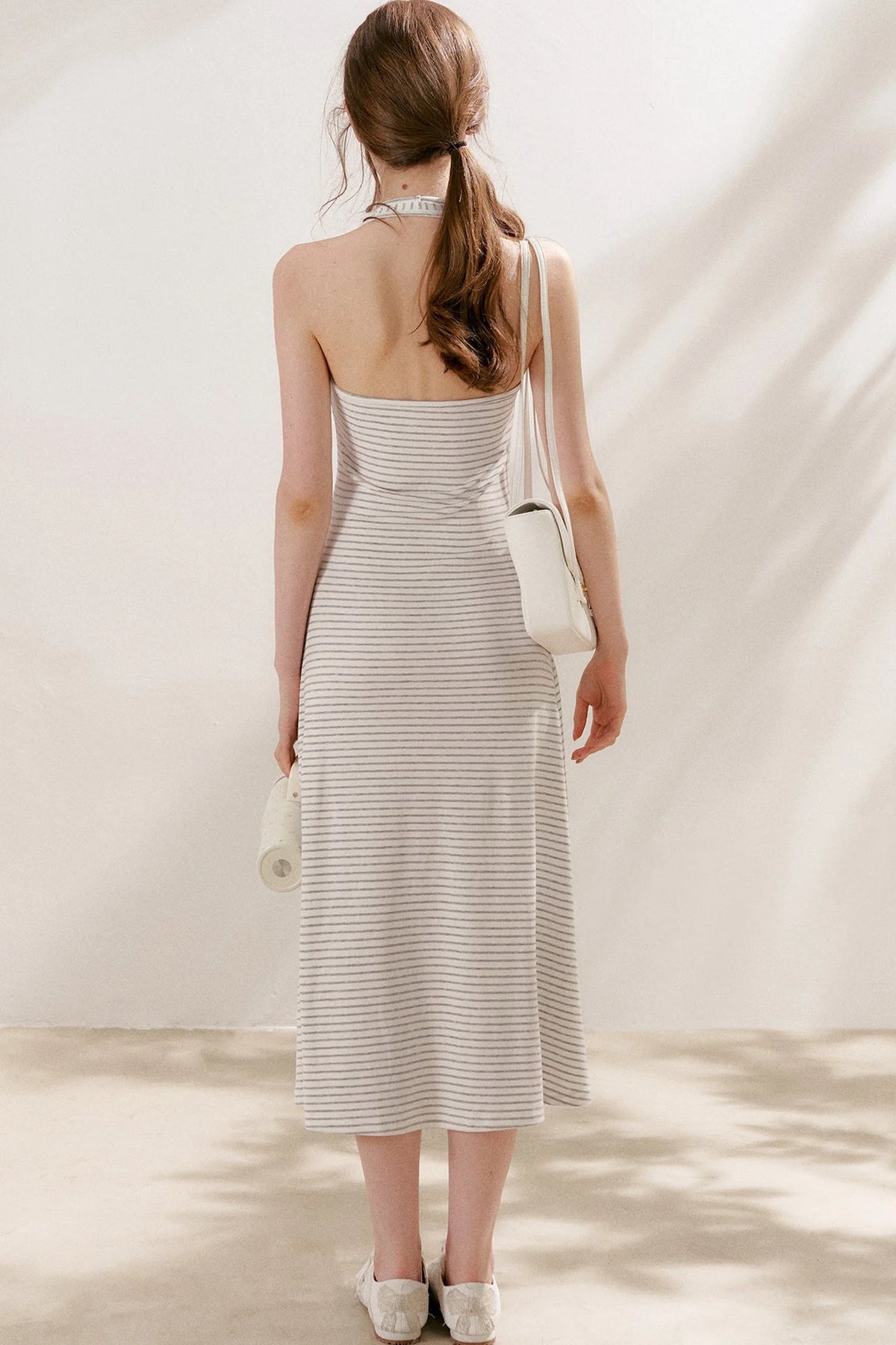Striped Halter Neck Maxi Dress