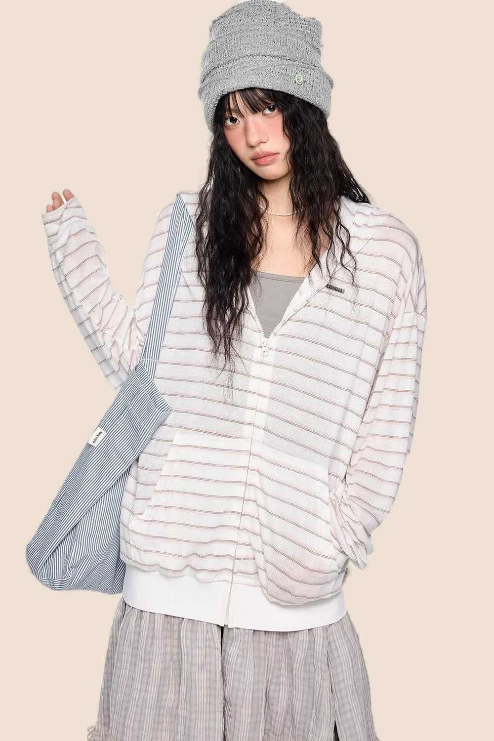 Striped Hooded Long Sleeve Jacket
