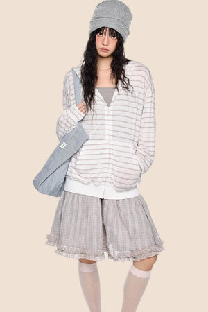 Striped Hooded Long Sleeve Jacket