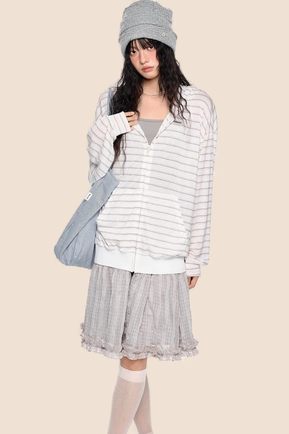 Striped Hooded Long Sleeve Jacket