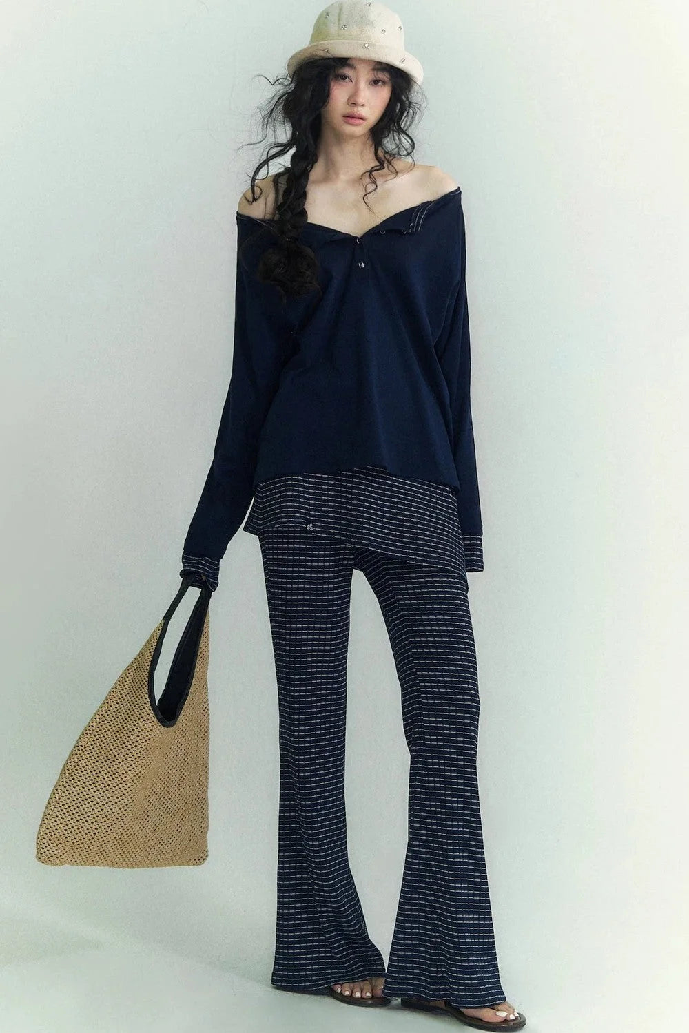 Striped Knit Micro-Flare Pants Set-Up