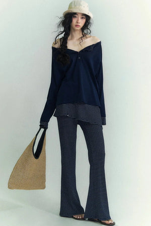 Striped Knit Micro-Flare Pants Set-Up