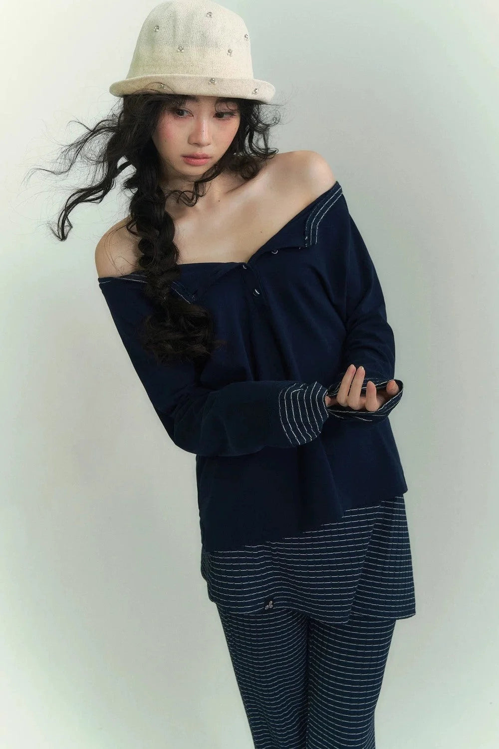 Striped Knit Micro-Flare Pants Set-Up