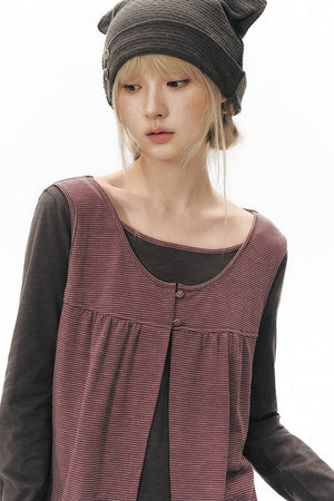Striped Knit Patchwork Long-Sleeve Top