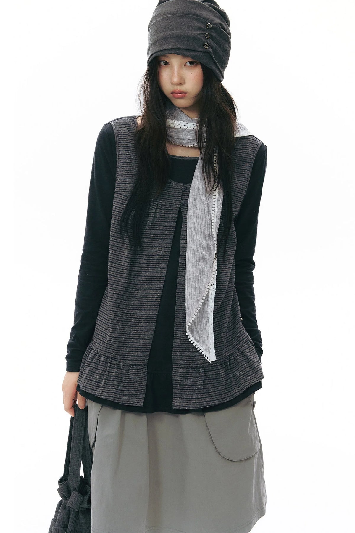 Striped Knit Patchwork Long-Sleeve Top