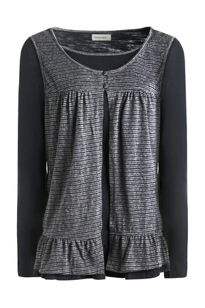 Striped Knit Patchwork Long-Sleeve Top