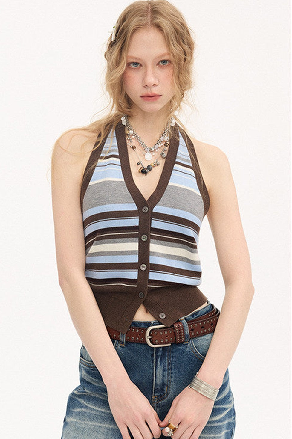 Striped Knitted Halter Vest