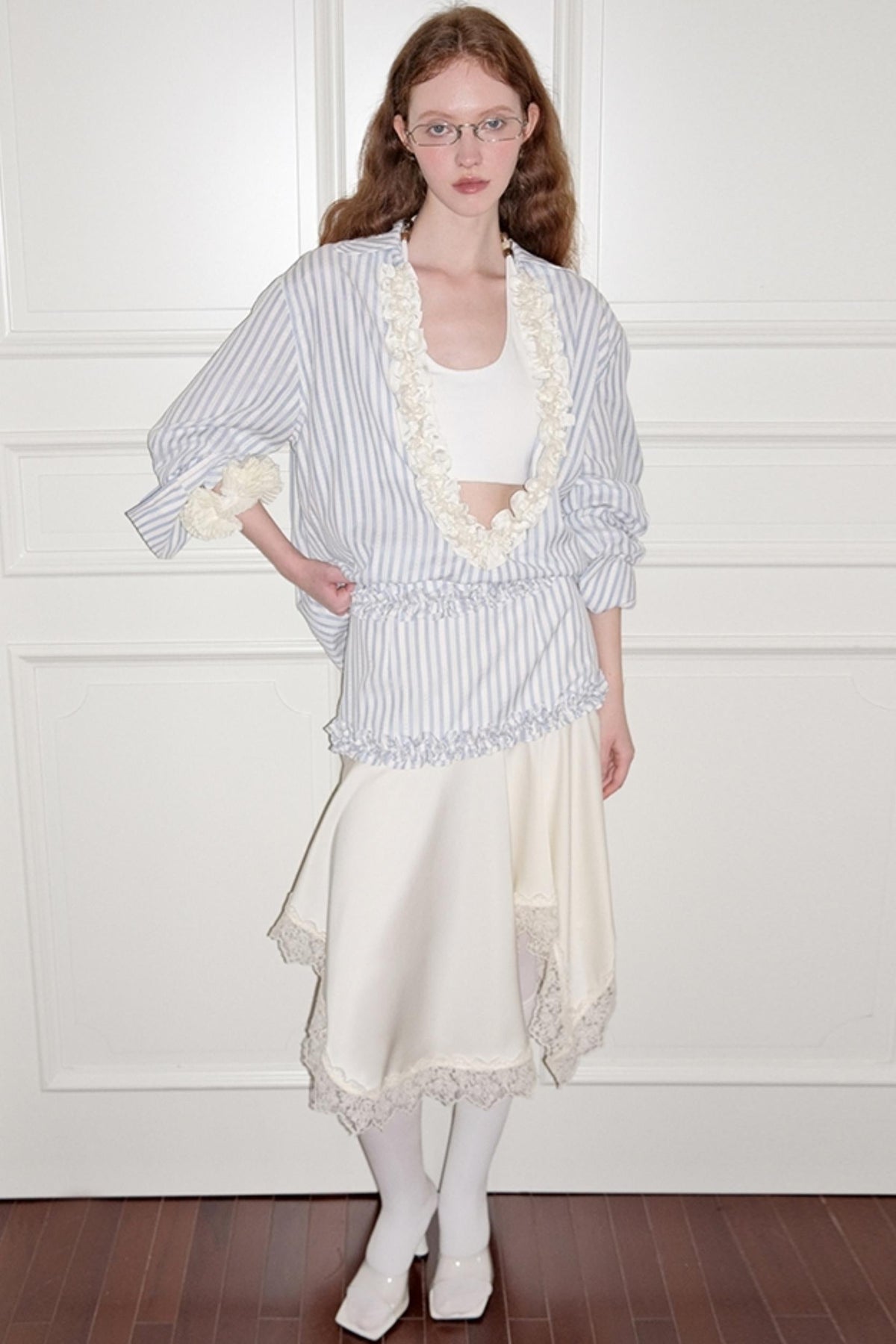 Striped Lace Half-Skirt