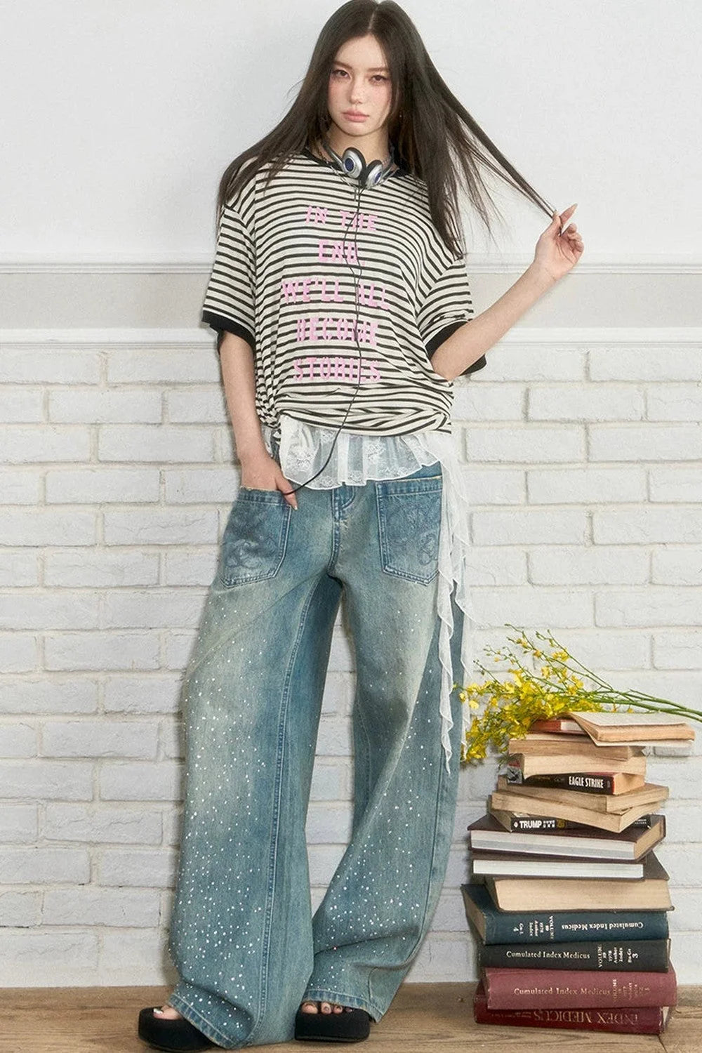 Striped Letter Print Top
