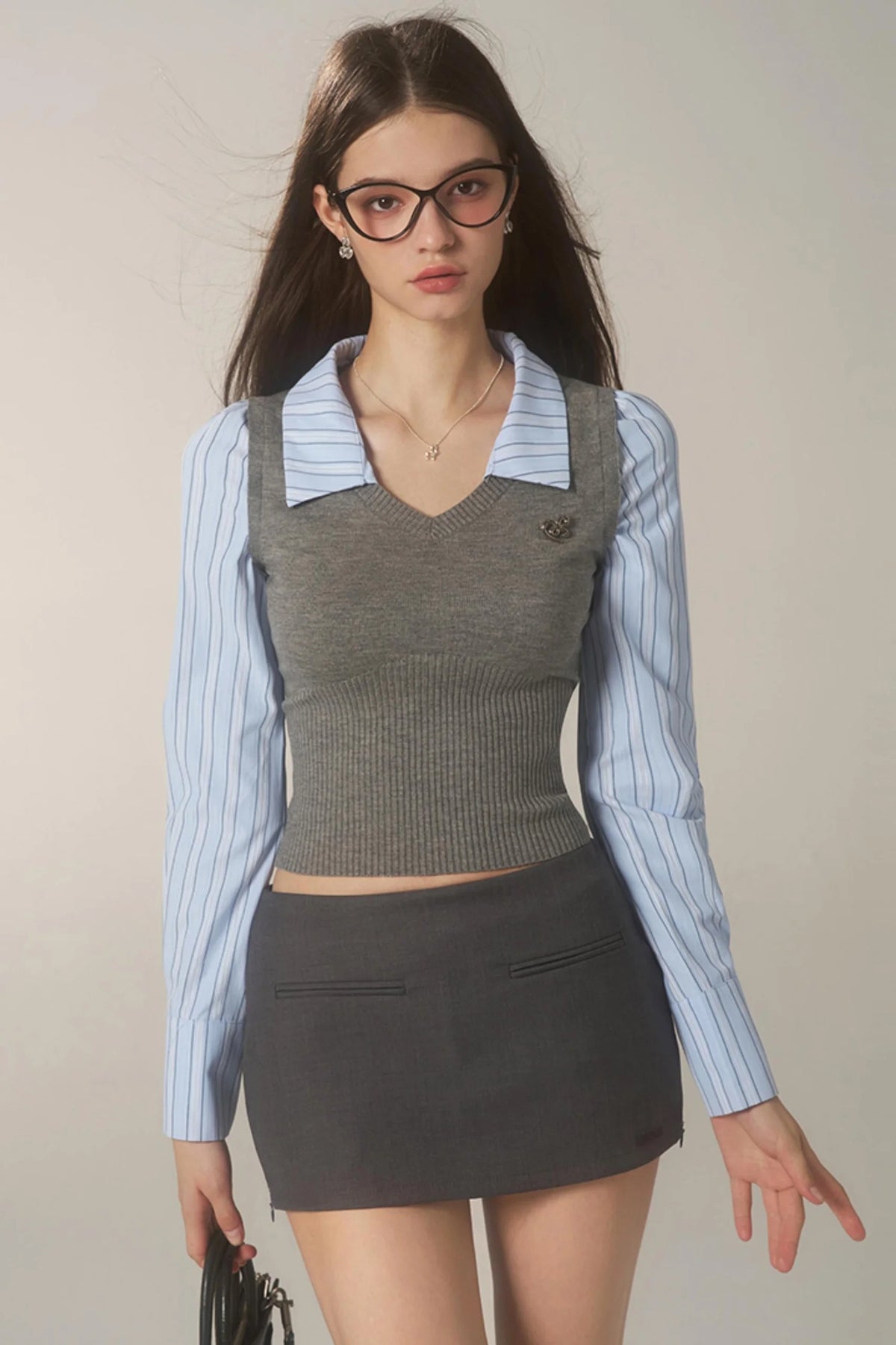Striped Panelled Shirt & Skirt Set-Up