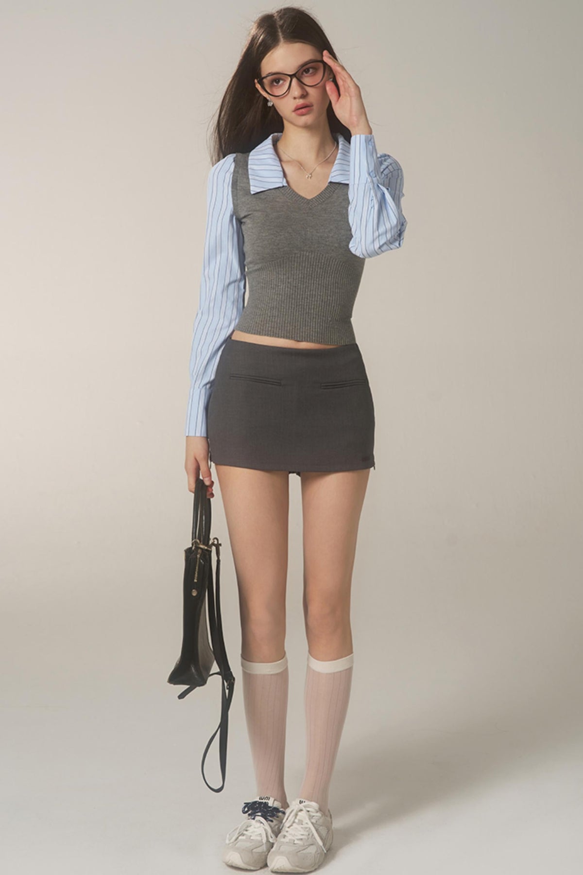 Striped Panelled Shirt & Skirt Set-Up