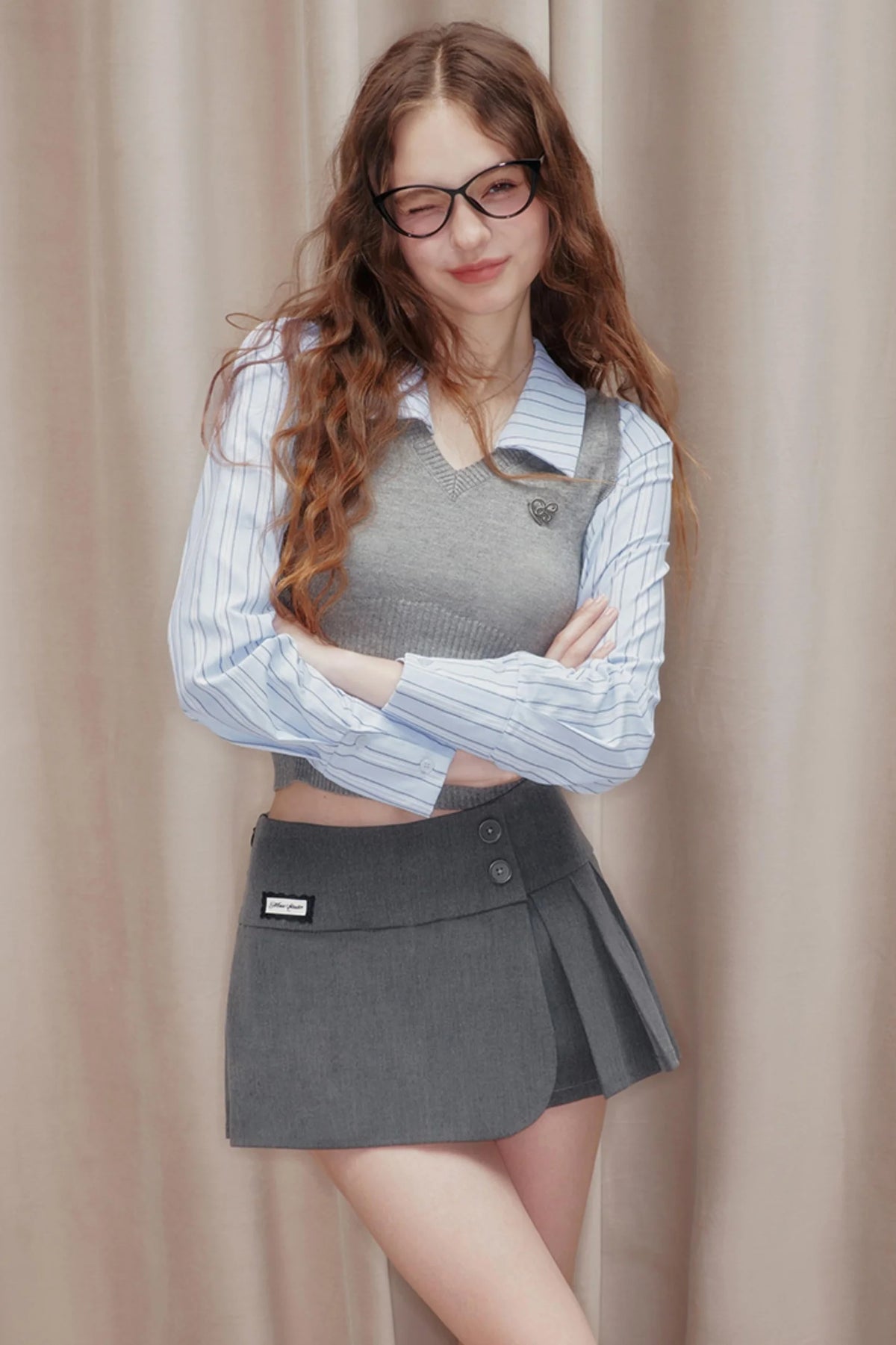 Striped Panelled Shirt & Skirt Set-Up