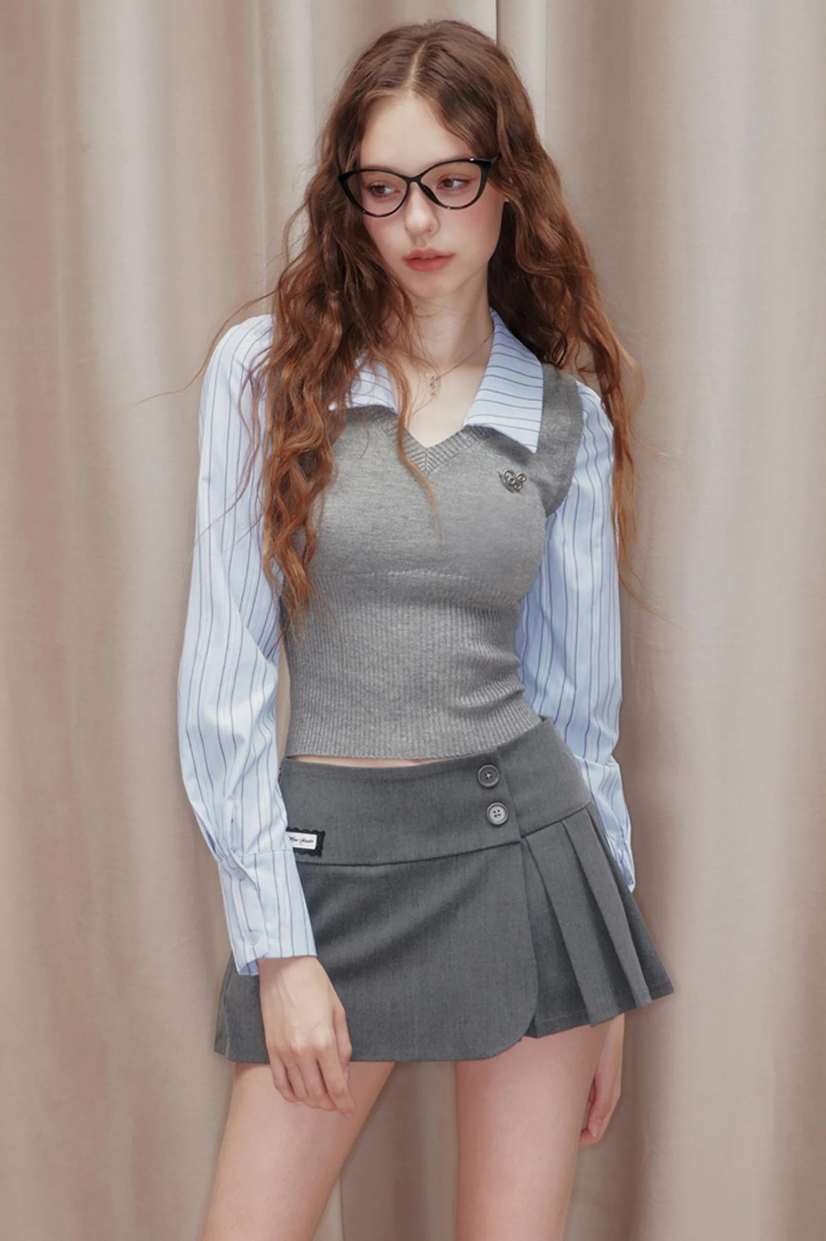 Striped Panelled Shirt & Skirt Set-Up
