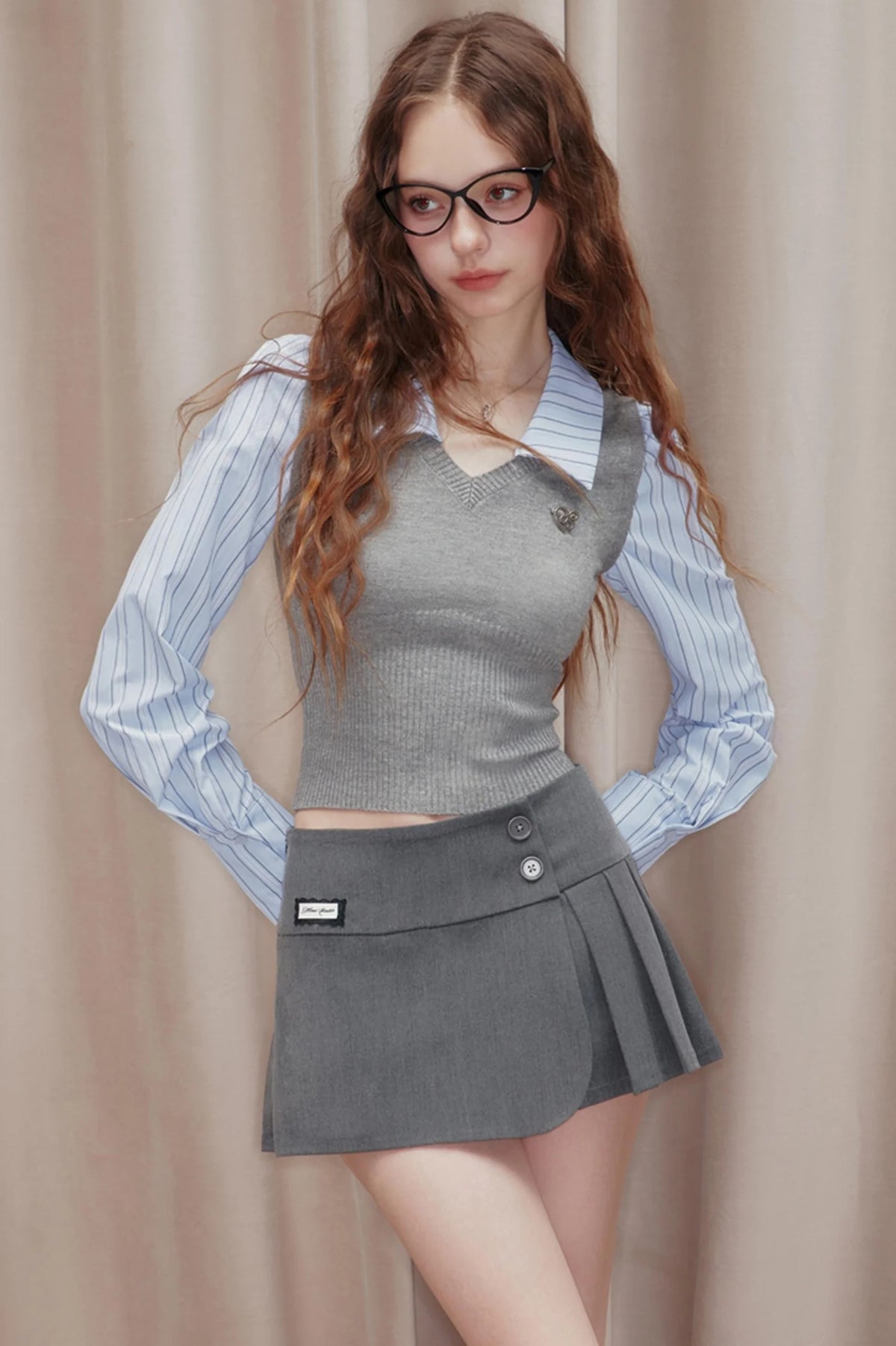 Striped Panelled Shirt & Skirt Set-Up