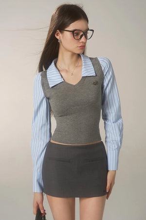 Striped Panelled Shirt & Skirt Set-Up