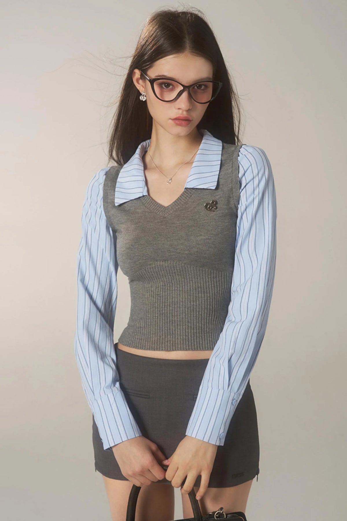 Striped Panelled Shirt & Skirt Set-Up