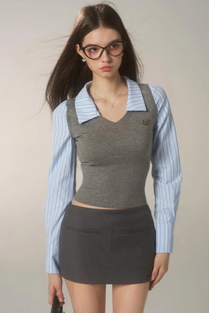 Striped Panelled Shirt & Skirt Set-Up