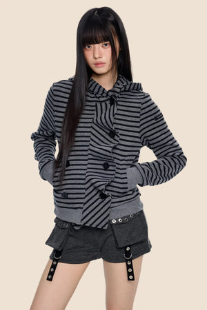 Striped Patchwork Hooded Cardigan