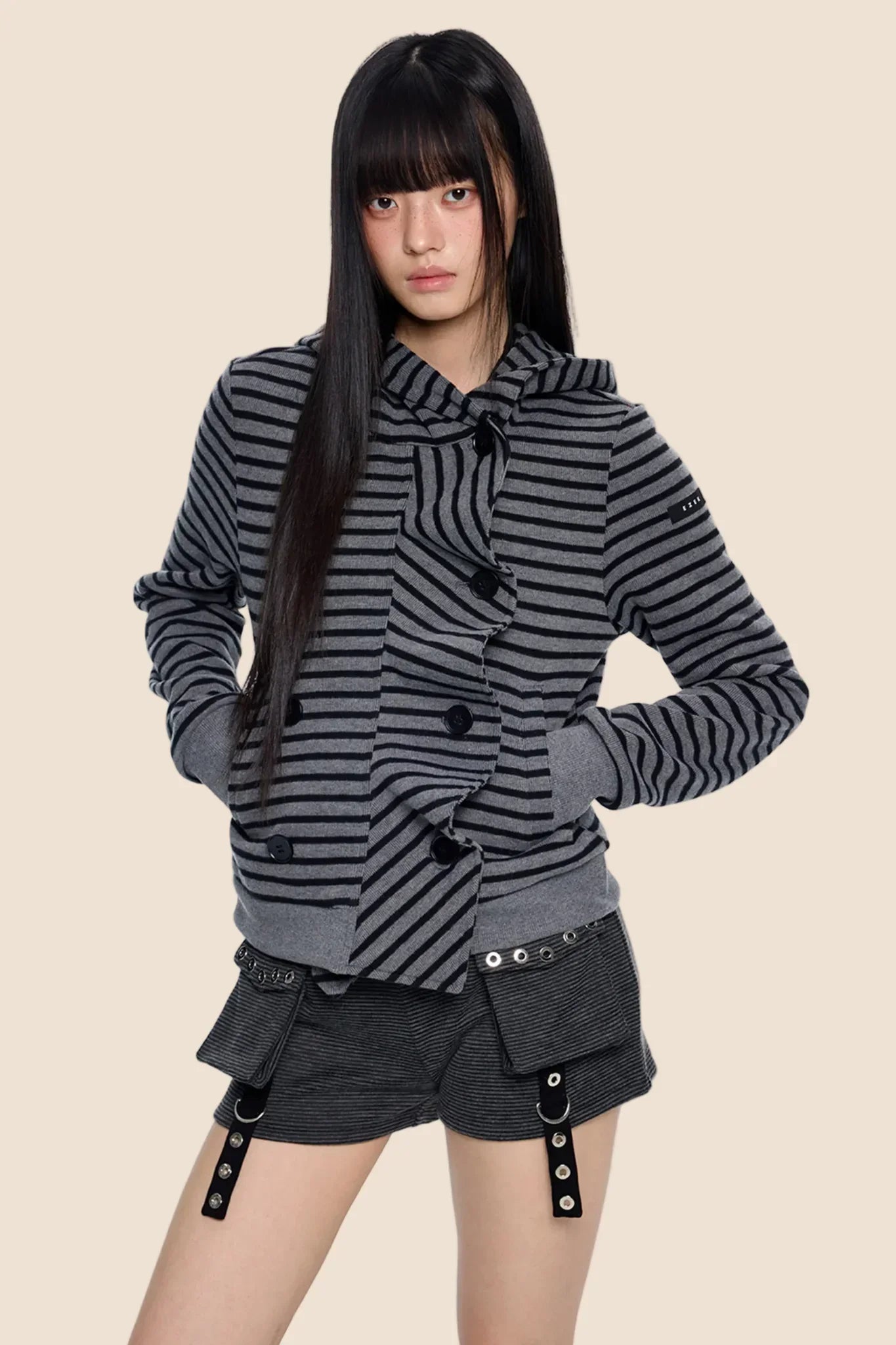 Striped Patchwork Hooded Cardigan