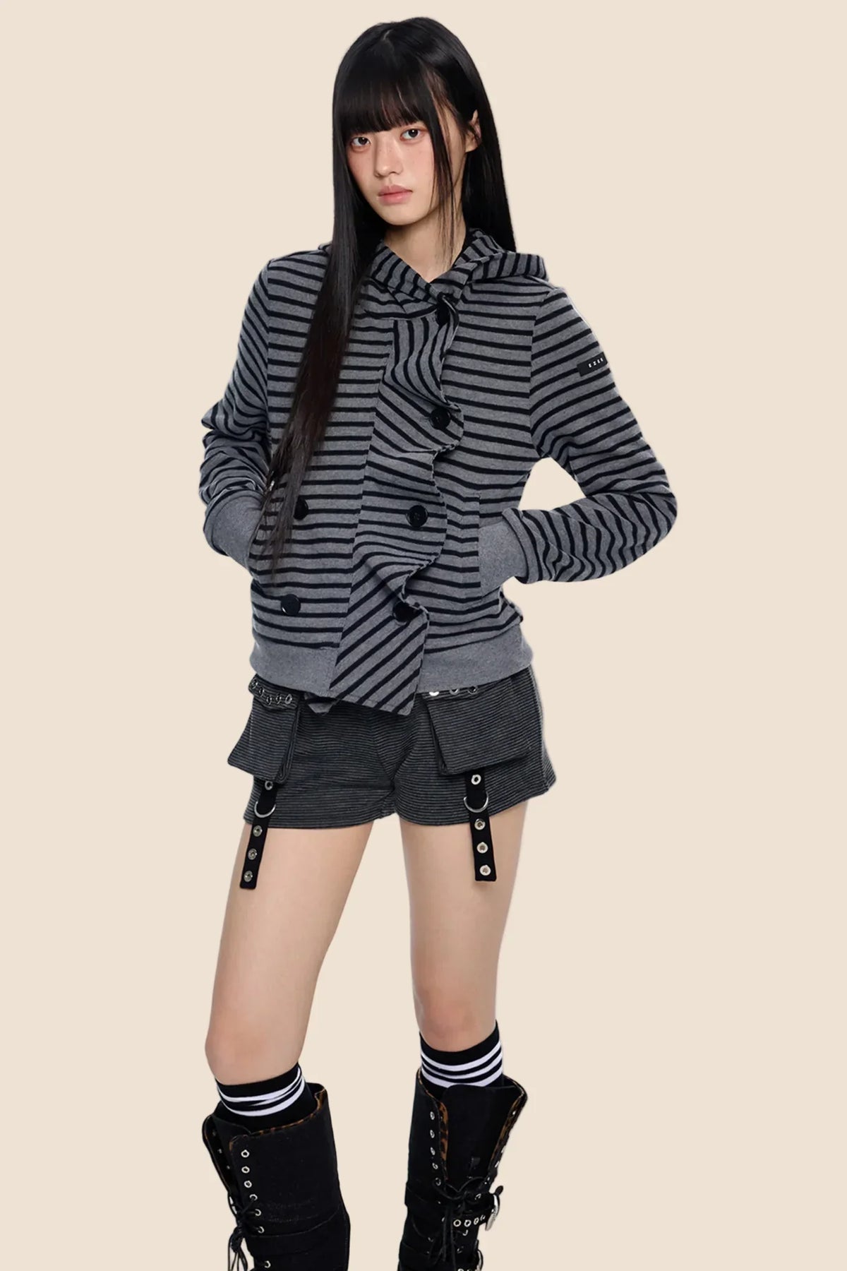 Striped Patchwork Hooded Cardigan