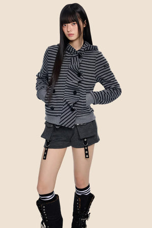 Striped Patchwork Hooded Cardigan