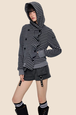 Striped Patchwork Hooded Cardigan