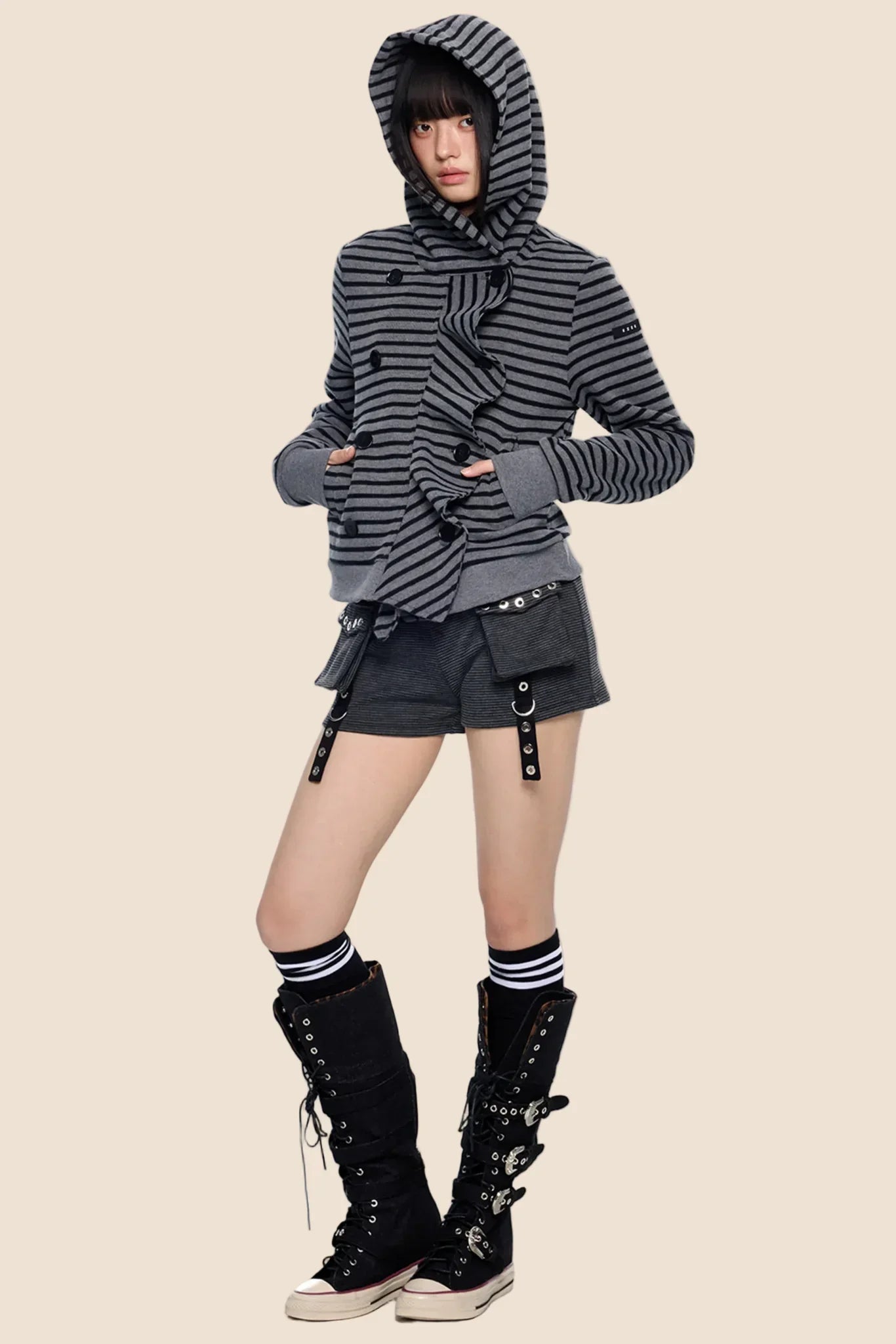 Striped Patchwork Hooded Cardigan