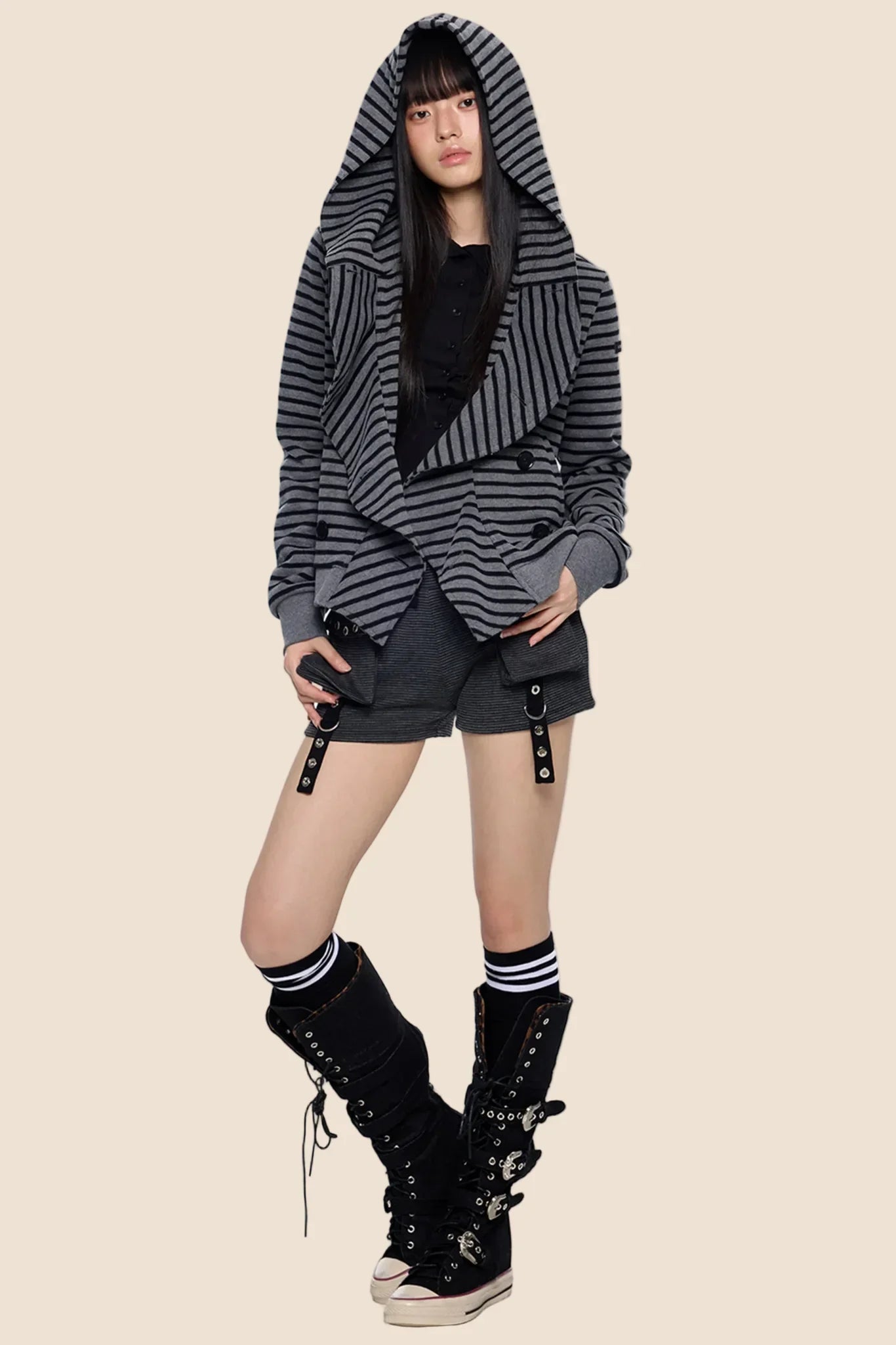 Striped Patchwork Hooded Cardigan