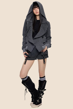 Striped Patchwork Hooded Cardigan