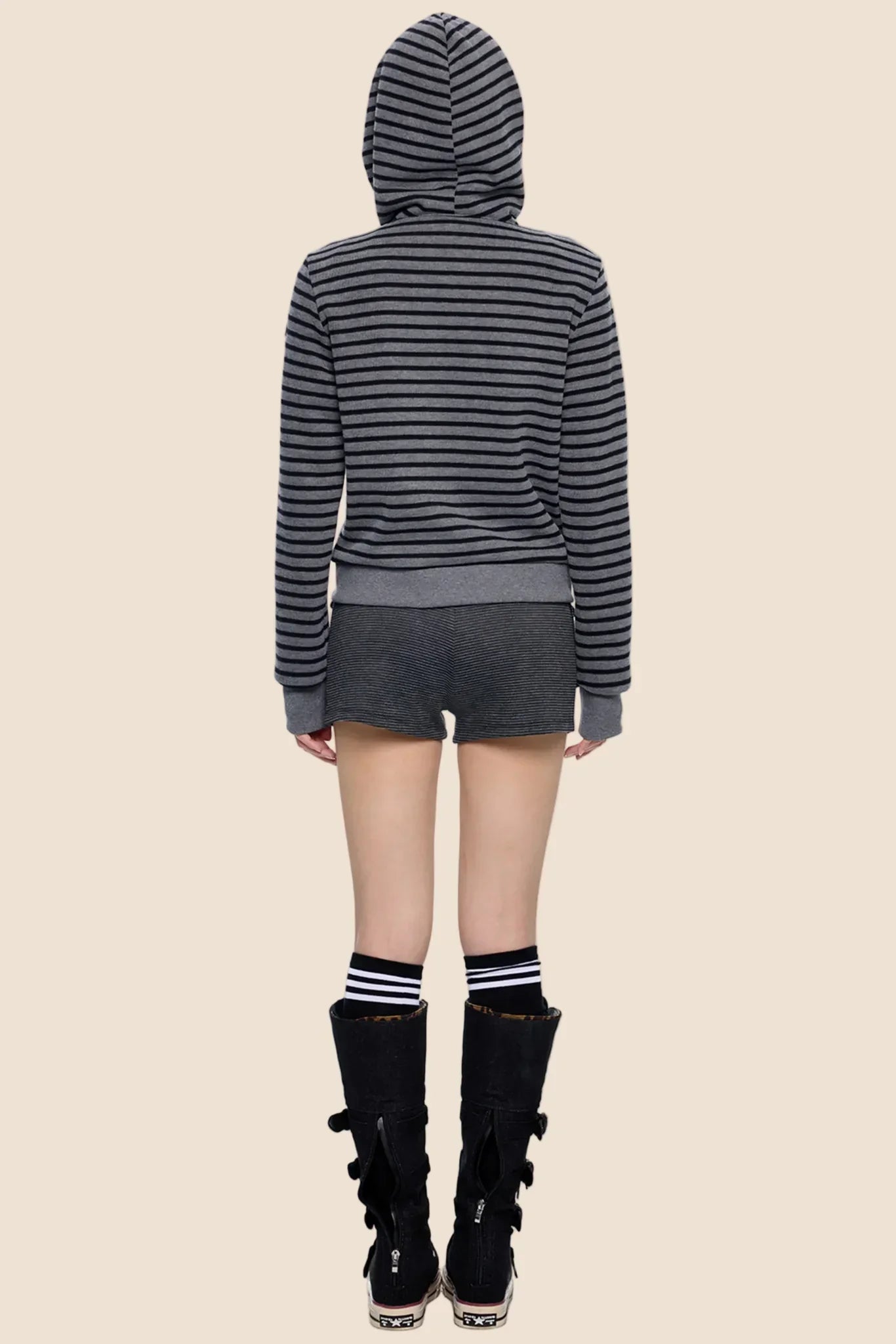 Striped Patchwork Hooded Cardigan