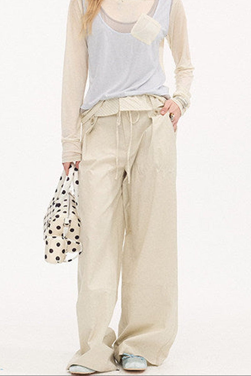 Striped Patchwork Straight-Leg Pants