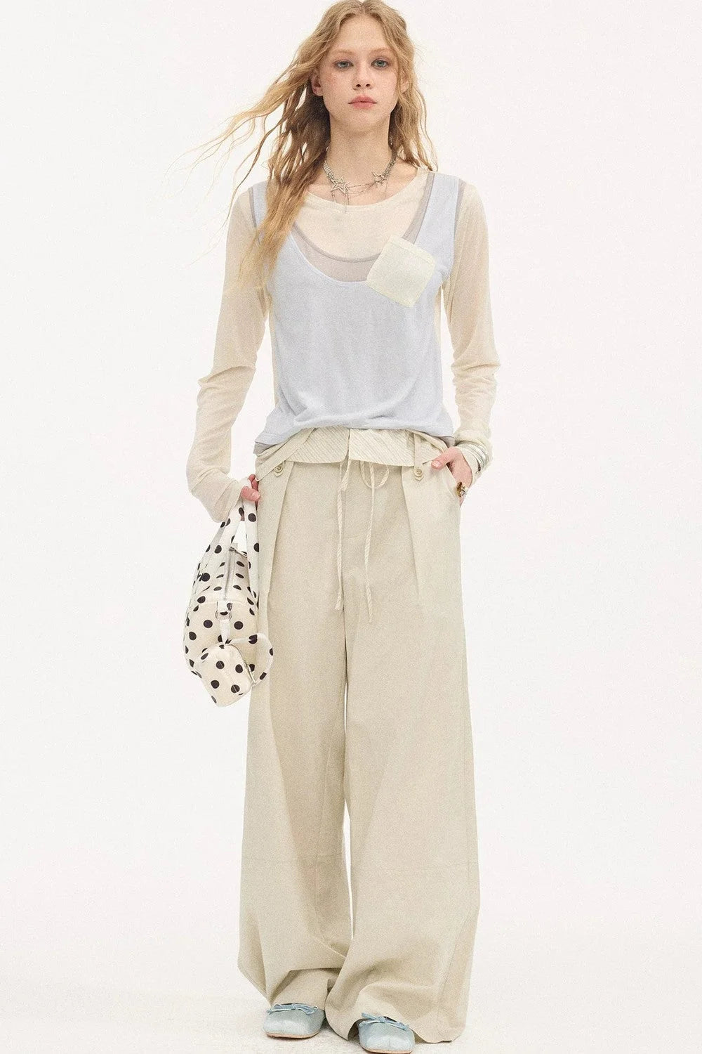 Striped Patchwork Straight-Leg Pants