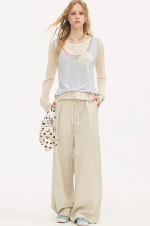 Striped Patchwork Straight-Leg Pants