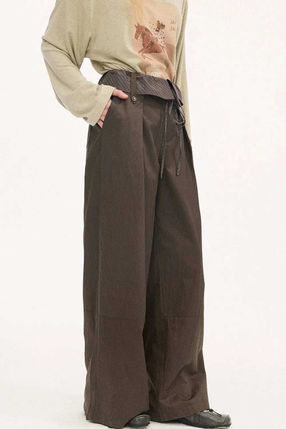 Striped Patchwork Straight-Leg Pants