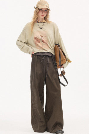 Striped Patchwork Straight-Leg Pants