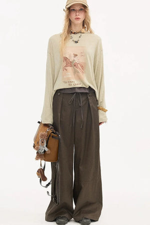 Striped Patchwork Straight-Leg Pants