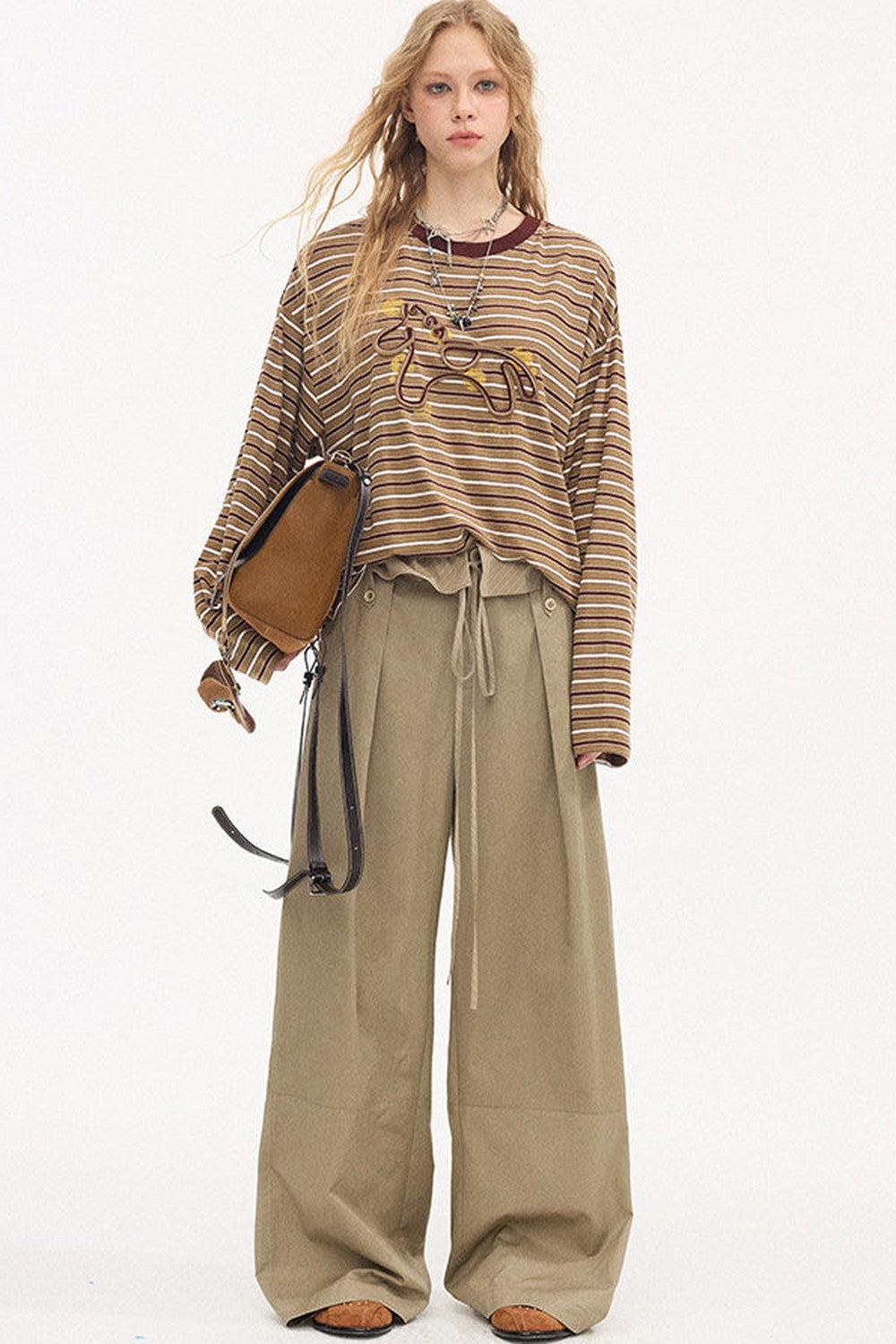Striped Patchwork Straight-Leg Pants
