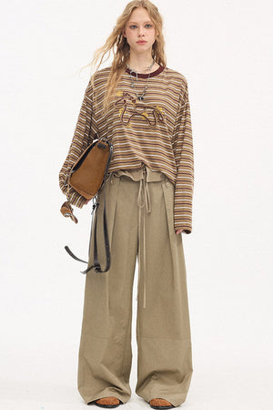 Striped Patchwork Straight-Leg Pants