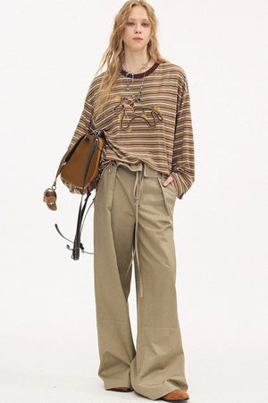 Striped Patchwork Straight-Leg Pants