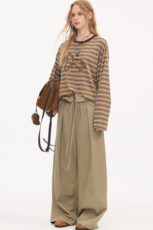 Striped Patchwork Straight-Leg Pants