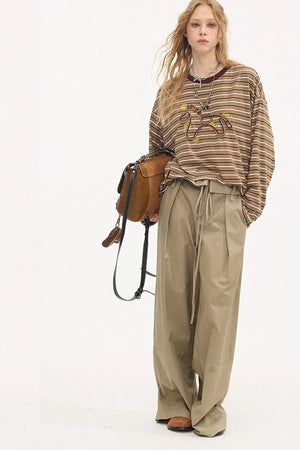 Striped Patchwork Straight-Leg Pants
