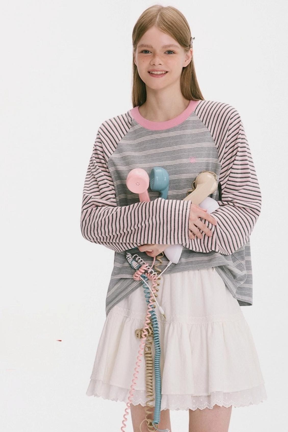 Striped Raglan Sleeve Slim Top