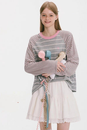 Striped Raglan Sleeve Slim Top