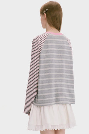 Striped Raglan Sleeve Slim Top