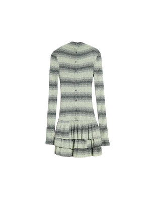 Striped ruffled knitted bottoming dress (belt included)