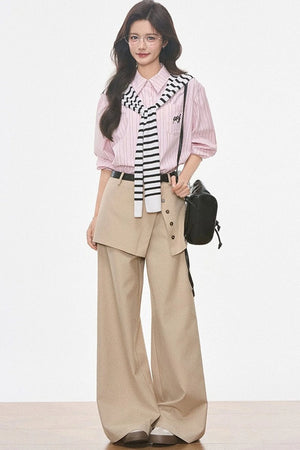 Striped Shirt With Wide-Leg Pants Set-Up