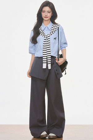 Striped Shirt With Wide-Leg Pants Set-Up