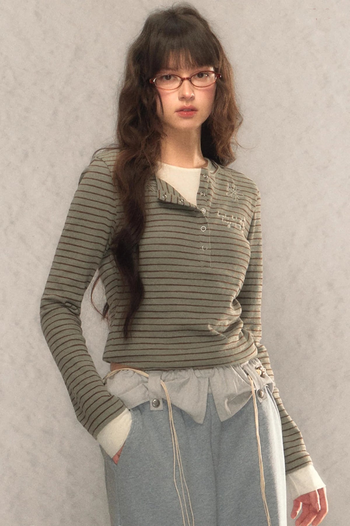 Striped Short Slim Long-Sleeved Top